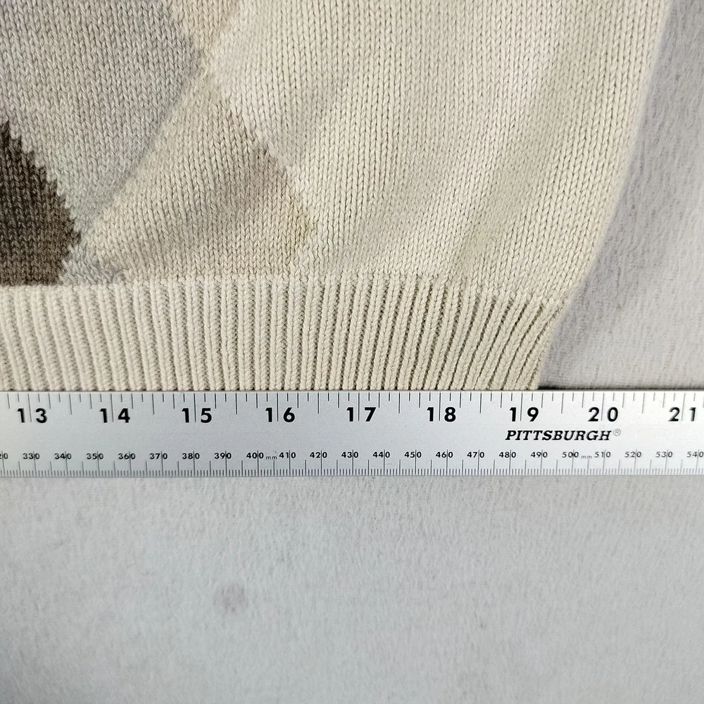 Van Heusen Sweater Mens XL Beige Argyle Cotton Grandpacore Eclectic Grandpa